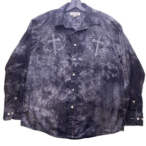 Eighty Eight Shirt Mens Large Gray Tie Dye Rockabilly Button‎ Up Western Cross